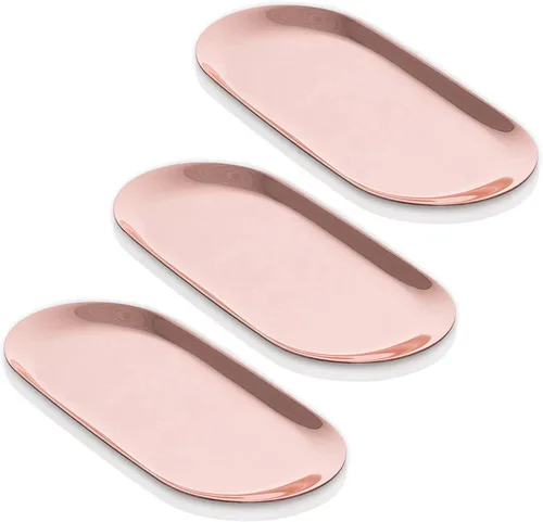 Lujosas bandejas de oro rosa, tamaño grande de 11 pulgadas (juego de 3), ideales para maquillaje, toallas, perfumes, almacenamiento de velas, acero