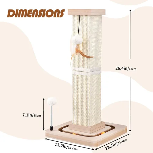 Miniatura 2 de LIFLIX Rascador para gatos de 27 pulgadas, rascador de sisal para gatos con bolas interactivas y bolas colgantes, postes rascadores verticales