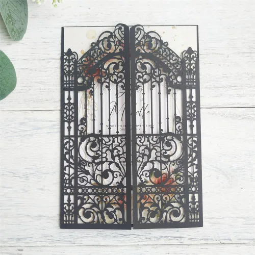 Miniatura 6 de MillaSaw Black Gate - Tarjeta de invitación cortada con láser para boda, compromiso, sirena, fiesta de cumpleaños, 25