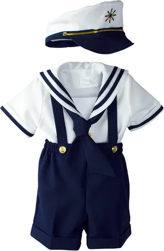 Miniatura 5 de Conjunto de traje de marinero náutico con sombrero, para niños pequeños