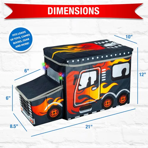Miniatura 4 de KAP Caja de juguetes para niños, tamaño junior, baúl de juguete interactivo con luz LED, contenedor de almacenamiento decorativo para camiones
