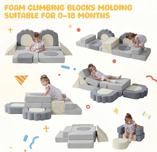 Miniatura 5 de Juguetes de Escalada de Espuma para Niños Pequeños, Set de 13 Piezas de Juego de Escalada y Gateo, Bloques de Escalada Blandos para Niños Pequeños