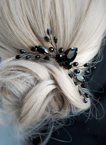 Peine de pelo pequeño con diamantes de imitación de ónix negro y lágrima para mujer, accesorio para el cabello de boda, regalo de cristal para su