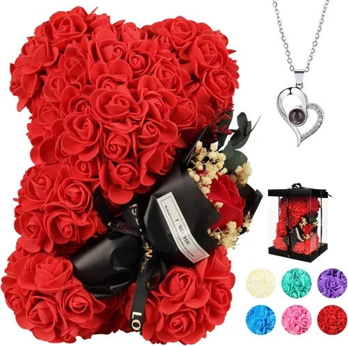 Miniatura 11 de Regalos de San Valentín para ella, oso de rosas para mujer, ramo de cumpleaños de oso de peluche de rosas artificiales, regalo de rosas para el día