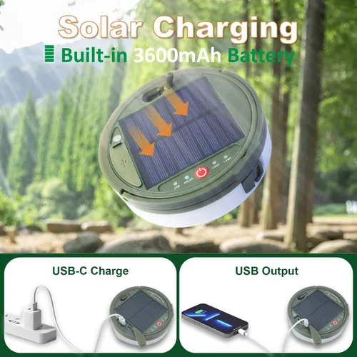 Miniatura 4 de Guirnalda de luces solares para campamento, 39.4 pies, portátil, impermeable, con 8 modos de iluminación, funciona con energía solar y recargable