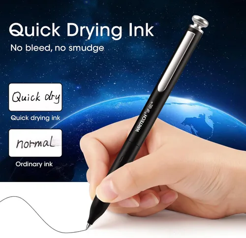 Miniatura 5 de WRITECH Bolígrafos de gel de punta fina: Bolígrafo retráctil de barril metálico premium de 0.7mm con tinta negra, 2 unidades con 2 recargas, sin