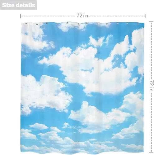 Miniatura 5 de Cortina de ducha con fondo de cielo azul, 72 x 72 pulgadas, paisaje natural, tela impermeable, poliéster, decoración de bañera, paquete de 12