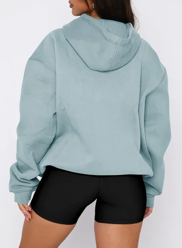 Miniatura 28 de onlypuff Sudadera casual con capucha para mujer, de manga larga, con bolsillo de canguro, hombro caído