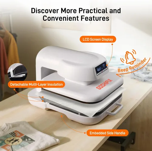 Miniatura 8 de Máquina de prensa de calor para camisetas, máquina automática de prensa de camisas de 15 x 15 pulgadas con 4 modos de memoria, apagado automático