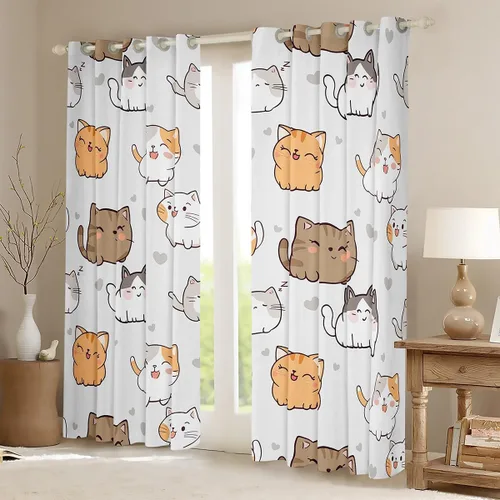 Miniatura 2 de Erosebridal Cortinas Opacas de Animales de Dibujos Animados Gatos Kawaii Cortinas y Drapeados, Cortinas de Gatito para Mascotas, Lindas Cortinas