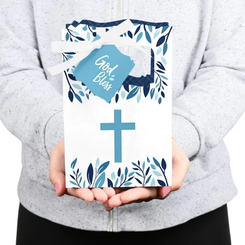 Miniatura 4 de Big Dot of Happiness Blue Elegant Cross - Cajas de regalo para fiesta religiosa para niños, juego de 12