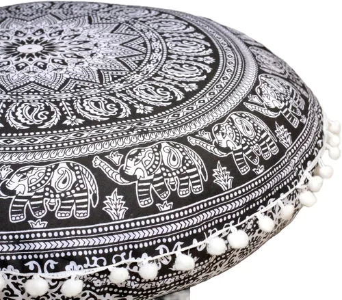 Miniatura 8 de Funda de almohada redonda con diseño de mandala para el suelo, funda de cojín para asiento, hippie, decorativa, bohemio, otomano, funda de puf Flor