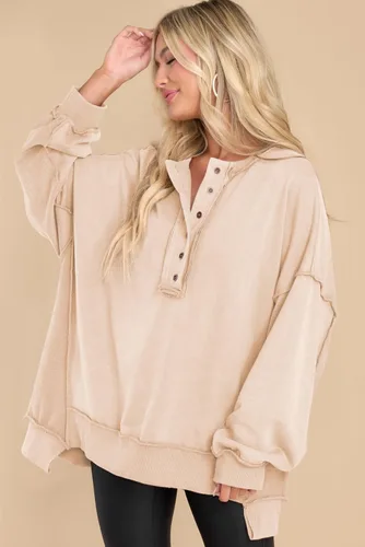 Miniatura 64 de AlvaQ - Sudadera de gran tamaño para mujer, informal, de manga larga, con botones y cuello Henley, tipo túnica