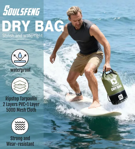 Miniatura 4 de Soulsfeng Mochila seca impermeable con parte superior enrollable, ligera para canotaje, kayak, viajes, playa, natación, senderismo y campamento