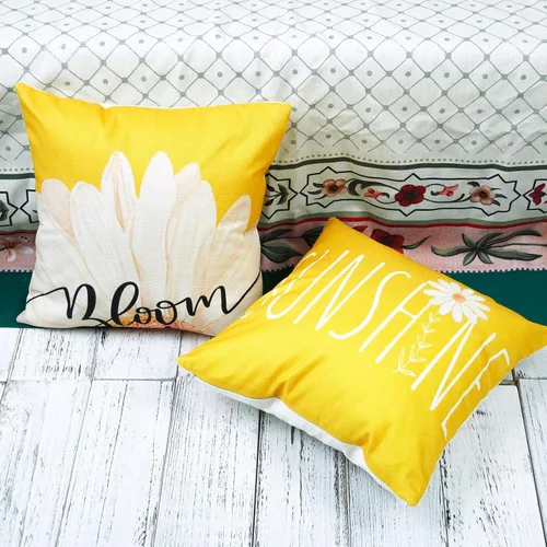 Miniatura 4 de ONWAY Juego de 2 fundas de almohada lumbar de primavera y verano de 16 x 16 pulgadas, fundas de almohada decorativas de margaritas de color amarillo