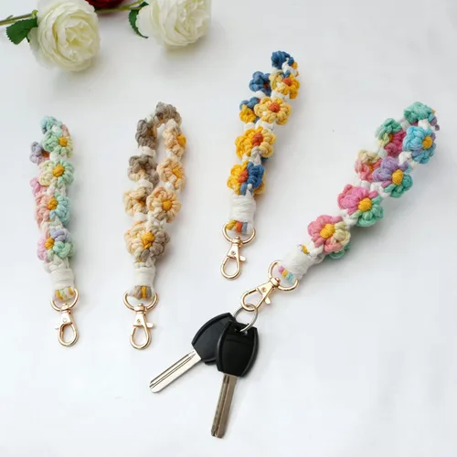 Miniatura 3 de Poagoep Llavero bohemio hecho a mano, llavero de muñeca, llavero de muñeca para llaves, lindo llavero de margarita para mujer