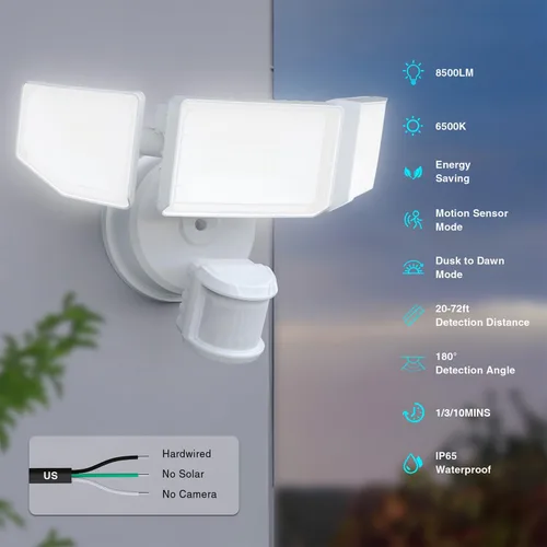 Miniatura 3 de Abovizo Luces de seguridad LED de 85 W con sensor de movimiento para exteriores, 8500 lm de atardecer al amanecer, IP65 impermeable, 6500 K, luz