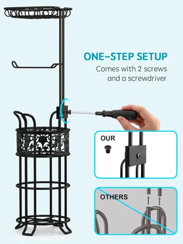 Miniatura 5 de Soporte de papel higiénico con estante, dispensador de rollos de papel higiénico de pie, con capacidad para 3 grandes rollos de papel jumbo mega