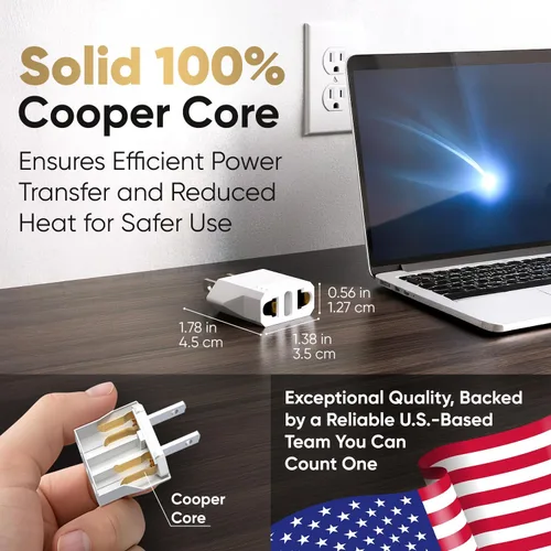 Miniatura 2 de Unidapt – Adaptador de enchufe, convertidor de corriente AC de enchufe europeo a enchufe americano Blanco 2-PAQUETES