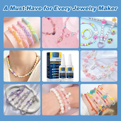 Miniatura 5 de Meuvcol Pegamento para pulsera de joyería para nudo elástico, 2 piezas de pegamento de cuentas de arcilla transparente para abalorios de cuentas