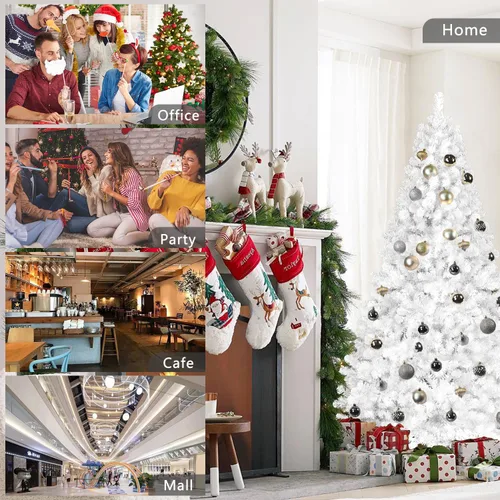 Miniatura 6 de Árbol de Navidad blanco de 4 pies, campo de nieve artificial, abeto Douglas, decoración de fiesta de Navidad, fácil de limpiar y montar, base