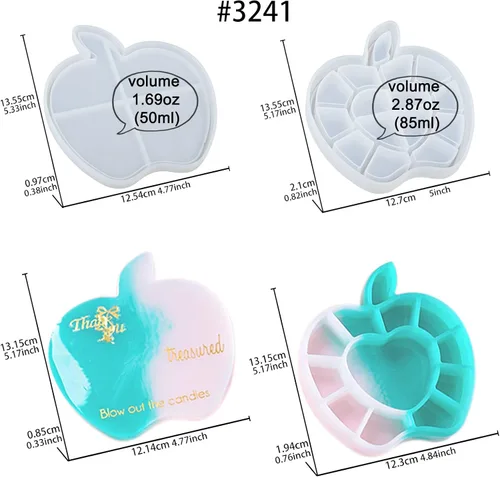 Miniatura 2 de Caja de bisutería de Apple de resina con tapa, para cemento de hormigón, arcilla y polímero epoxi, 12 ranuras, 4.8 x 5.2 x 0.8 pulgadas