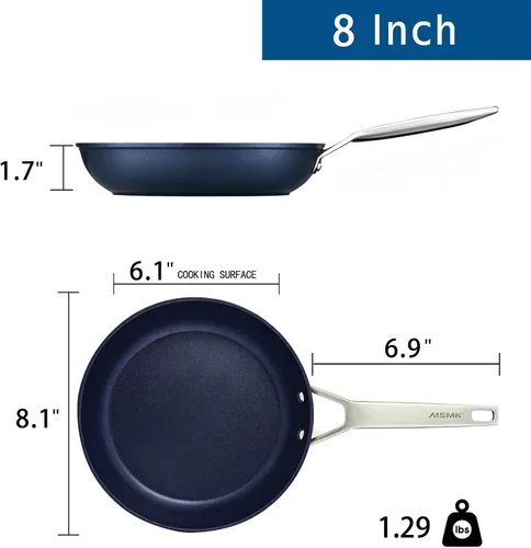 Miniatura 9 de MsMk - Sartén antiadherente pequeña azul de 8 pulgadas, sartén duradera para huevos y tortillas, revestimiento antiadherente de titanio y diamante