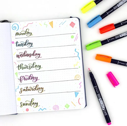 Miniatura 6 de Tombow 56437 Fudenosuke Neon Brush Pen, paquete de 6 bolígrafos de punta dura Fudenosuke en varios colores neón para caligrafía y dibujos artísticos