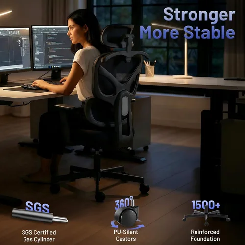 Miniatura 8 de AreShark Silla ergonómica de oficina – Silla de escritorio de malla transpirable con respaldo alto con soporte lumbar y reposacabezas ajustable