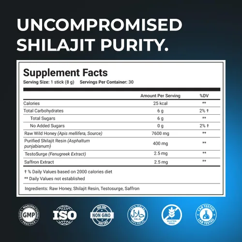 Miniatura 2 de The Wellness Project Palitos de miel Shilajit del Himalaya Pro con azafrán, miel de bosque y extracto de fenogreco Ácido fúlvico y minerales traza