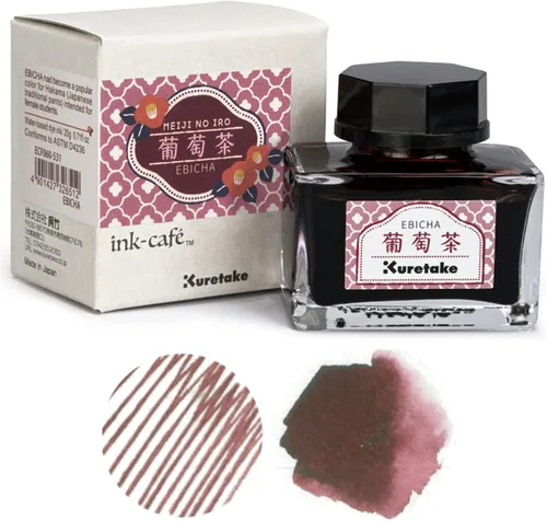 Kuretake Ink-café MEIJI NO IRO EBICHA Botella de Tinta 0.71 oz para Plumas Estilográficas Té de uva (Ebika)