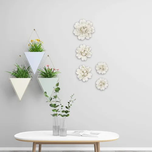 Miniatura 3 de LIUCOGXI 5 piezas de flores de cerámica para decoración de pared hechas a mano 3D colgantes de porcelana, arte de pared, escultura blanca de peonía