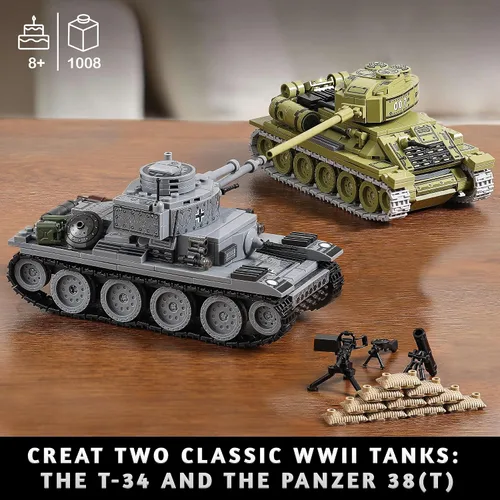 Miniatura 2 de Conjuntos de construcción de juguetes de tanques del ejército de la Segunda Guerra Mundial (1008 piezas) Compatibles con Lego, crea un tanque