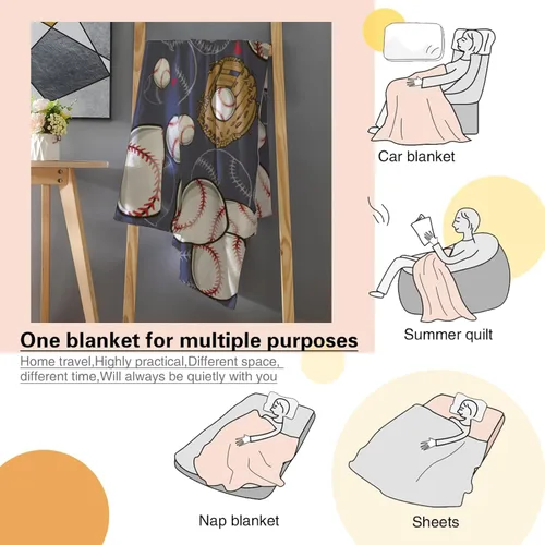 Miniatura 5 de Manta de béisbol suave y cálida para niños y adultos, manta de franela de lujo ligera y acogedora para sofá, cama, sofá, 50 x 40 pulgadas