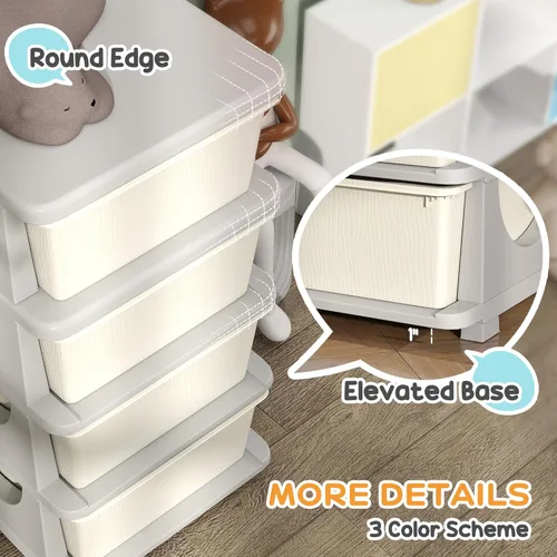 Miniatura 5 de Qaba Unidad de almacenamiento de 4 niveles para niños, organizadores de juguetes y almacenamiento con cómoda de 4 cajones para dormitorio de niños