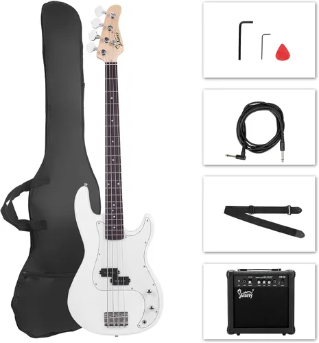 Miniatura 13 de GLARRY Kit para principiantes de bajo eléctrico de tamaño completo, 4 cuerdas, exquisito bajo de tilo con amplificador de 20 W, cable, correa, bolsa