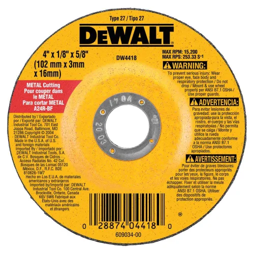 DEWALT General Purpose Metal Cutting Wheel, 4" x 1/8" x 5/8" (DW4418)