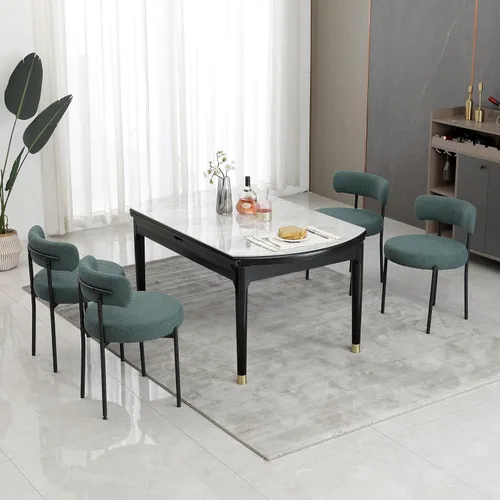 Miniatura 25 de DYHOME - Juego de 2 sillas de comedor de bouclé negro, sillas de cocina modernas de mediados de siglo con respaldo curvo y patas de metal, sillas