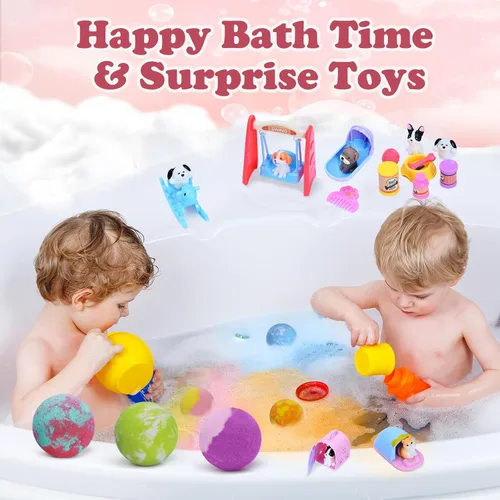 Miniatura 3 de Bombas de baño para niños con juguetes sorpresa en el interior, paquete de 12 bombas de baño para niños con muñecas de cachorro y juego