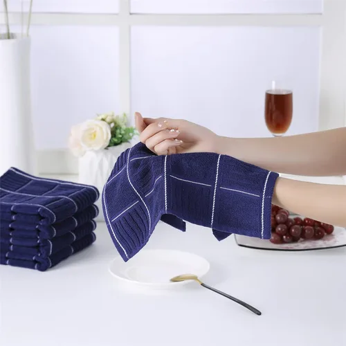 Miniatura 7 de Glynniss Juego de toallas y paños de cocina, cuatro paños de cocina de 16 x 26 pulgadas, cuatro paños absorbentes para lavar platos de 12 x 12 Azul