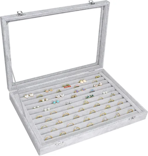 Bandeja organizadora de anillos, bandeja organizadora de 10 ranuras, bandeja de exhibición de anillos de terciopelo, caja de almacenamiento para