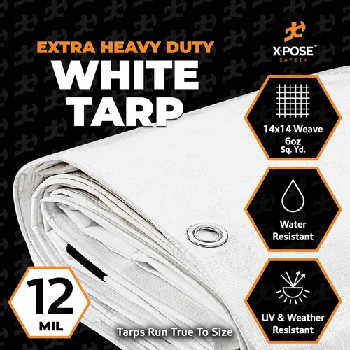 Miniatura 3 de Lona protectora Xpose Safety multiusos, de poliéster blanco, resistente, resistente al agua, resistente a la intemperie, resistente a rasguños