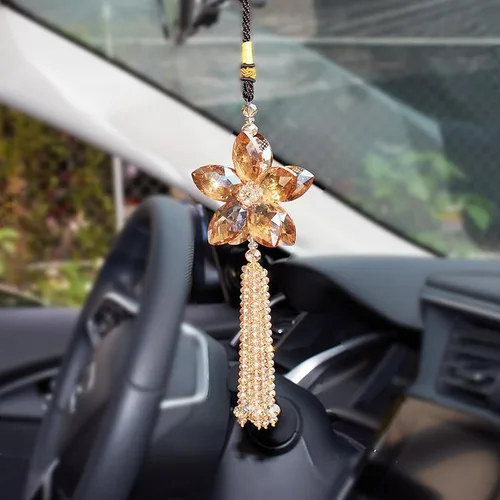 Miniatura 13 de Accesorio de pendiente decorativo, diseño de flor de cristal, para espejo retrovisor de vehículo, Azul