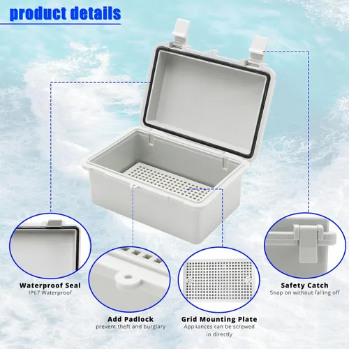 Miniatura 4 de MAKERELE - Caja de conexiones exterior pequeña impermeable para exterior con cerradura y soporte de pared 5.9" x 3.9" x 2.8" (150x100x70mm) con tapa
