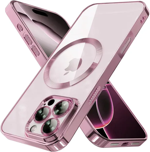 Miniatura 10 de Funda magnética para iPhone 15 Pro Max galvanizada transparente TPU suave [protección completa del lente de la cámara] imanes N56 que no se