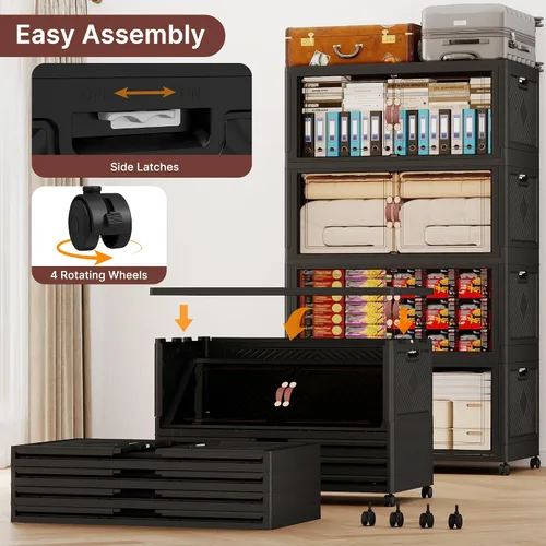 Miniatura 6 de 468QT - Contenedores de almacenamiento apilables extra grandes con tapas, ruedas y puerta, organizadores plegables de armario de 117 galones
