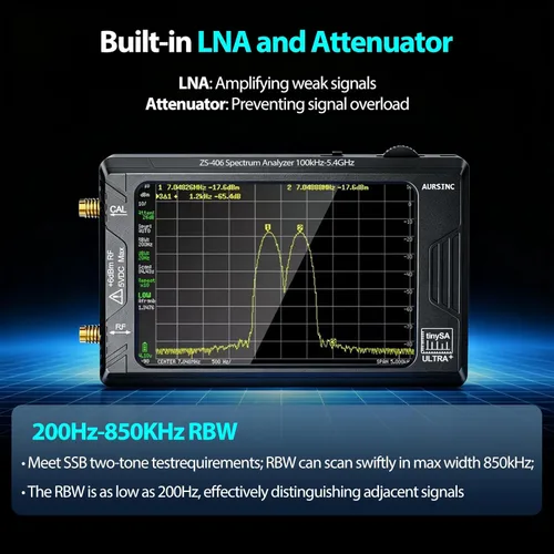 Miniatura 7 de AURSINC Analizador de espectro TinySA Ultra+ ZS406, 4.0 pulgadas, 100 kHz-5.4 GHz, analizador de frecuencia portátil con tarjeta de 32 GB, HW