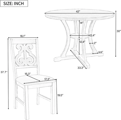 Miniatura 9 de LUMISOL Juego de mesa de cocina redonda y sillas para ahorrar espacio, juego de mesa de comedor redonda retro para 4, azul antiguo y marrón oscuro