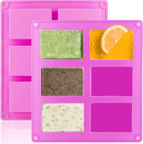 LERYKIN Paquete de 2 moldes de silicona para jabón, 6 cavidades rectangulares de silicona, ideales para moldes de jabón caseros, molde de chocolate,