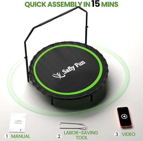 Miniatura 6 de Trampolín de rebote de 40, 45, 50 pulgadas, para adultos, 450-550 libras, mini trampolín plegable con asa, trampolín de fitness para interiores